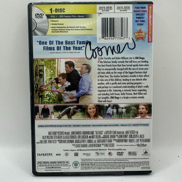 Disney Old Dogs DVD 1-Disc Movie W/Bonus Features - Travolta & Williams Rated PG - Picture 2 of 3